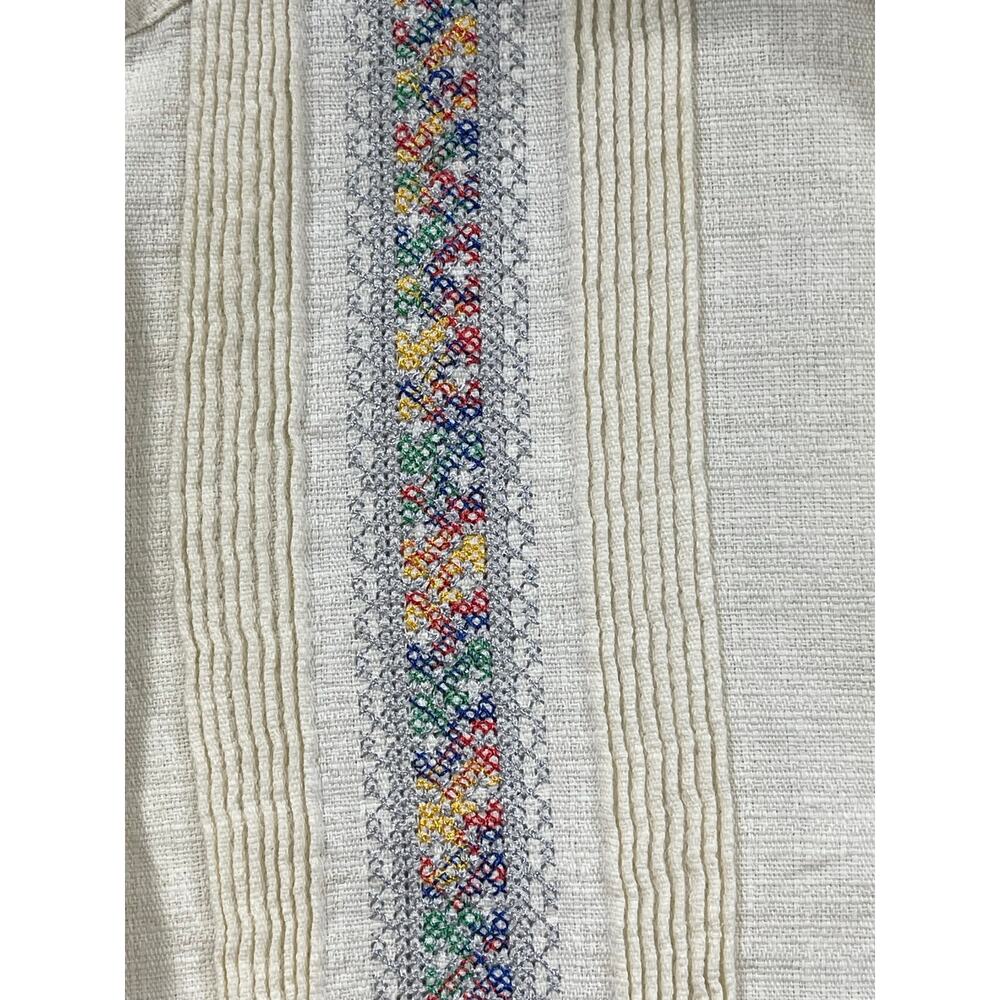 Vintage Mexican Guayabera Shirt Mens Medium 38 Off White Linen Embroidered - Picture 2 of 8